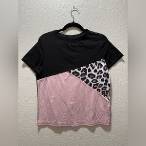 Women’s Light Pink, Black, & Leopard Print Top - Size Small